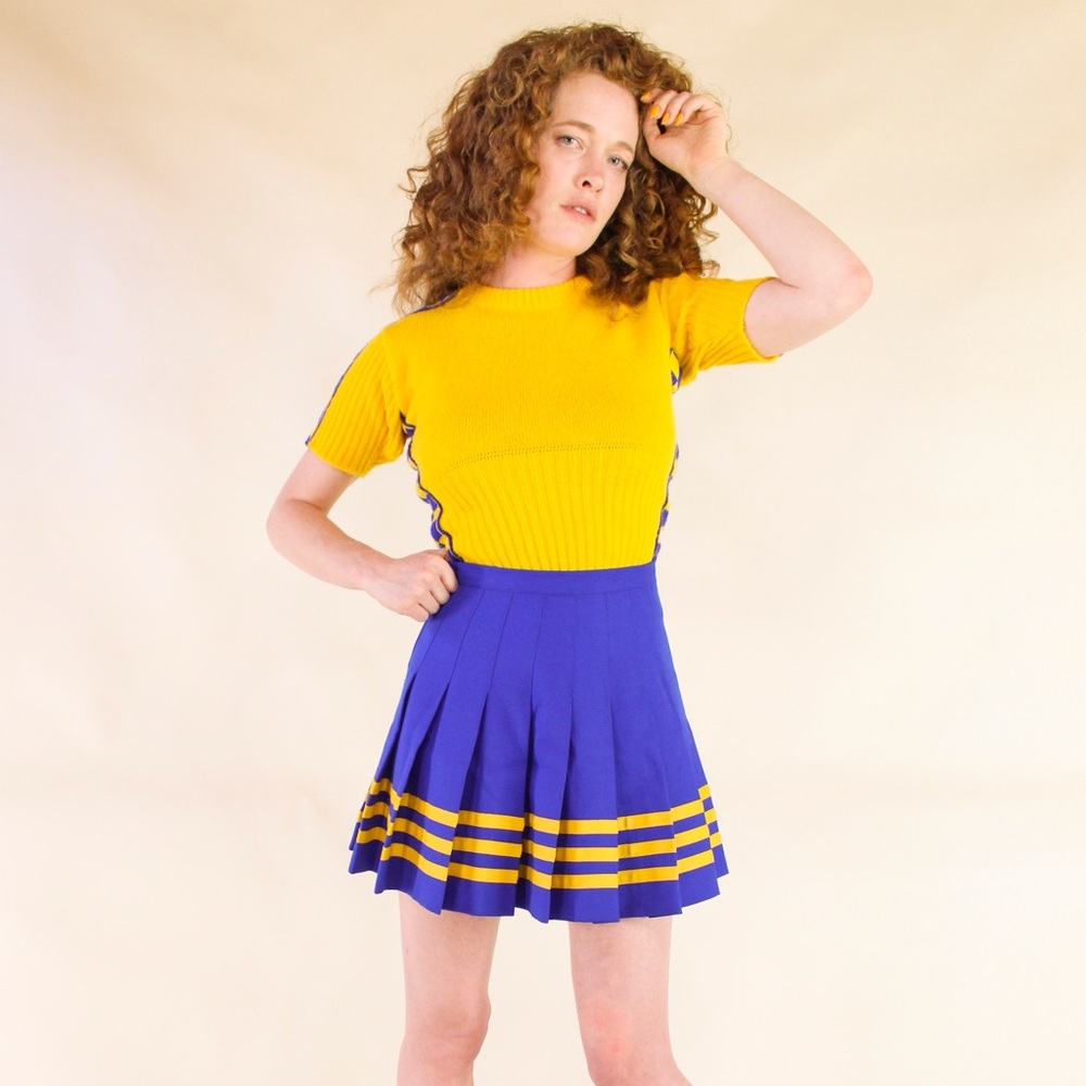 Vintage Retro Cheerleading Skirt Highwaist Pleated
